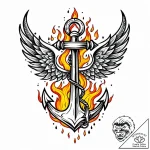 Anchor with wings and flames, concept art for… – style Jaeger Mini – tattoo sketch (02.11.2025 05:33)