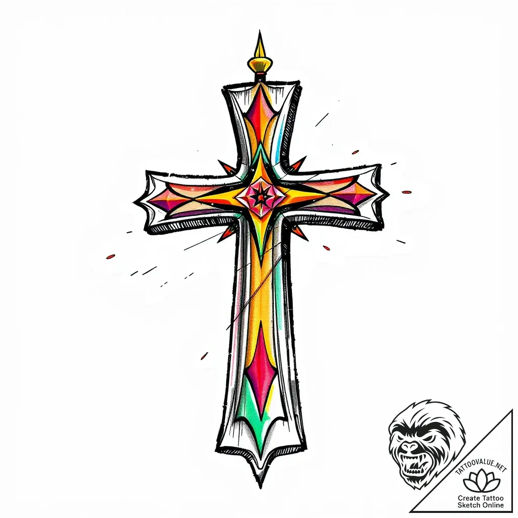 Latin cross, ink illustration for tattoo, uni... - style Flux Inscriptions - tattoo sketch (02.11.2025 05:43)