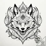 Kitsune (fox spirit) mask surrounded by nine… – style Jaeger Simple – tattoo sketch (02.11.2025 05:48)