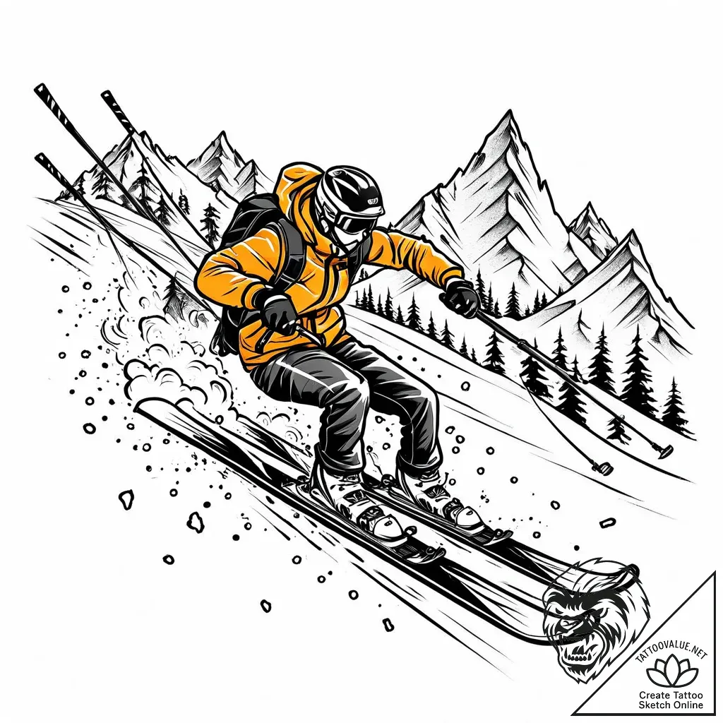 Tat tattoo sketch, skier launching off snowy... - style Jaeger Mini - tattoo sketch (02.11.2025 05:53)