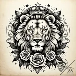Lion with crown of stars, artistic tattoo ske… – style Jaeger Simple – tattoo sketch (02.11.2025 06:28)