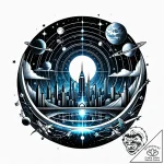 A planet with rings made of city lights – style Jagger Old – tattoo sketch (02.11.2025 06:38)
