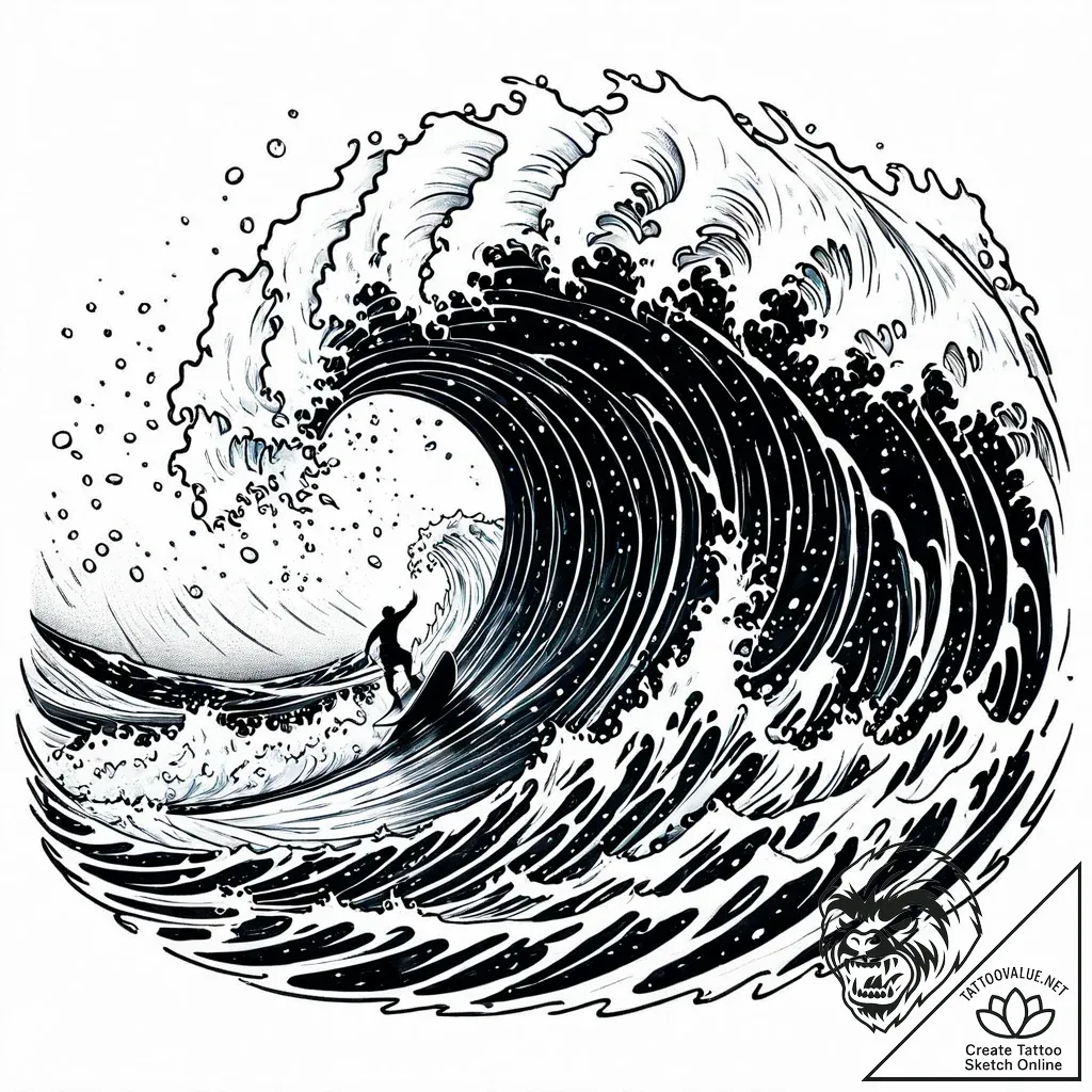 Tattoo sketch, lilo & stitch surfing on giant... - style Jaeger Mini - tattoo sketch (02.11.2025 06:53)