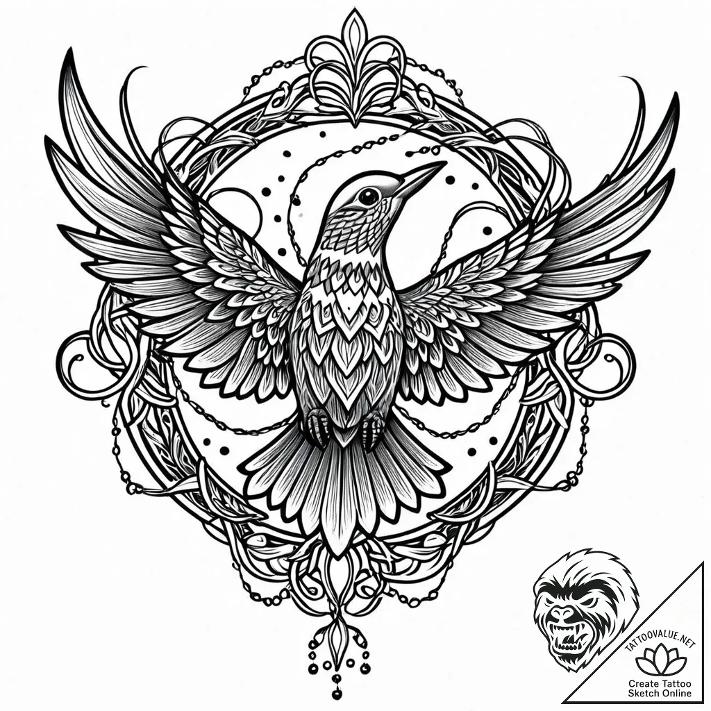 A whimsical bird in hand in flight, hopeful,,... - style Jaeger Mini - tattoo sketch (02.11.2025 07:13)
