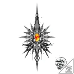 Sun sigil beneath shattered spire, concept ar… – style Flux Inscriptions – tattoo sketch (02.11.2025 07:23)