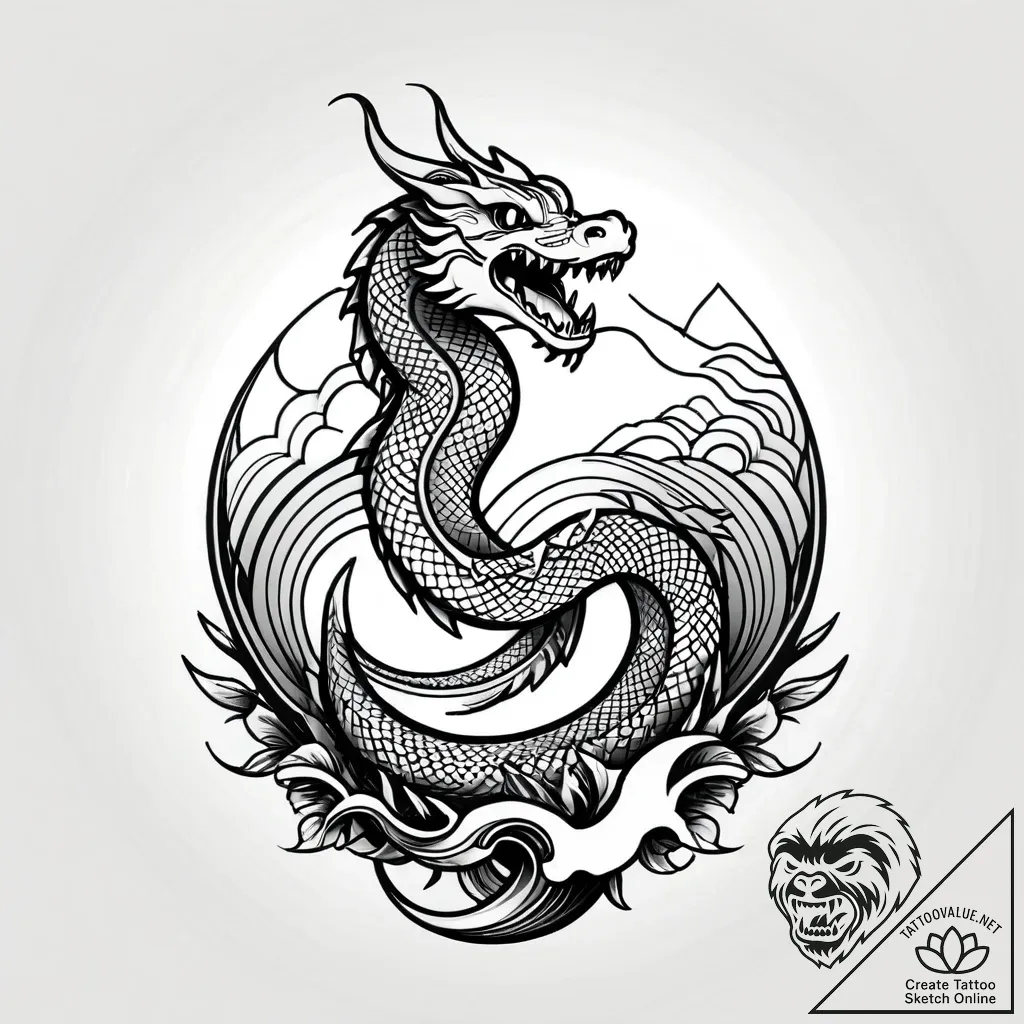 Eclipse serpent rising from ruins, tattoo dra... - style Jagger Old - tattoo sketch (02.11.2025 07:38)