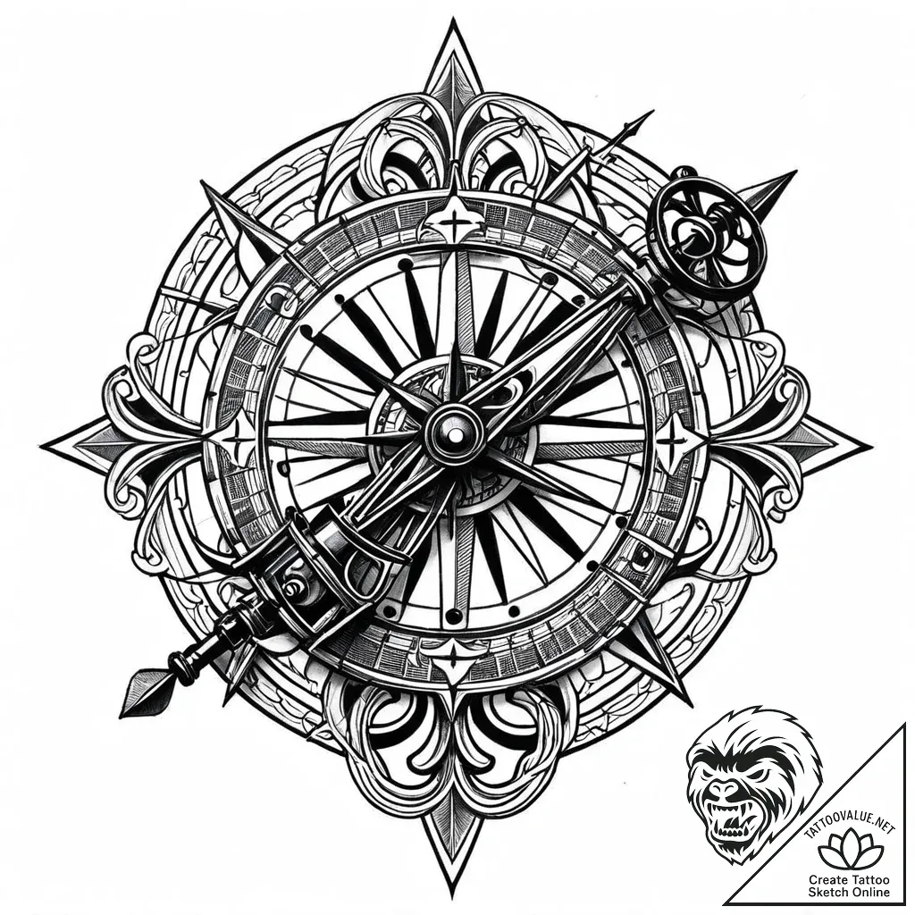 Sextant, tattoo drawing outline, highly detai... - style Jaeger Mini - tattoo sketch (02.11.2025 07:53)