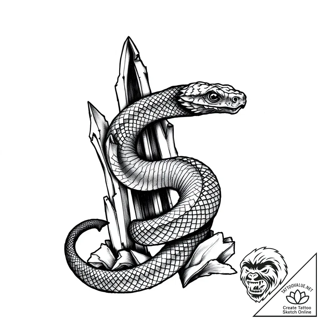 Onyx serpent through shattered spire, artisti... - style Flux Inscriptions - tattoo sketch (02.11.2025 08:03)