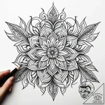 Etched bloom frozen mid-air, tattoo drawing o… – style Jaeger Simple – tattoo sketch (02.11.2025 08:08)