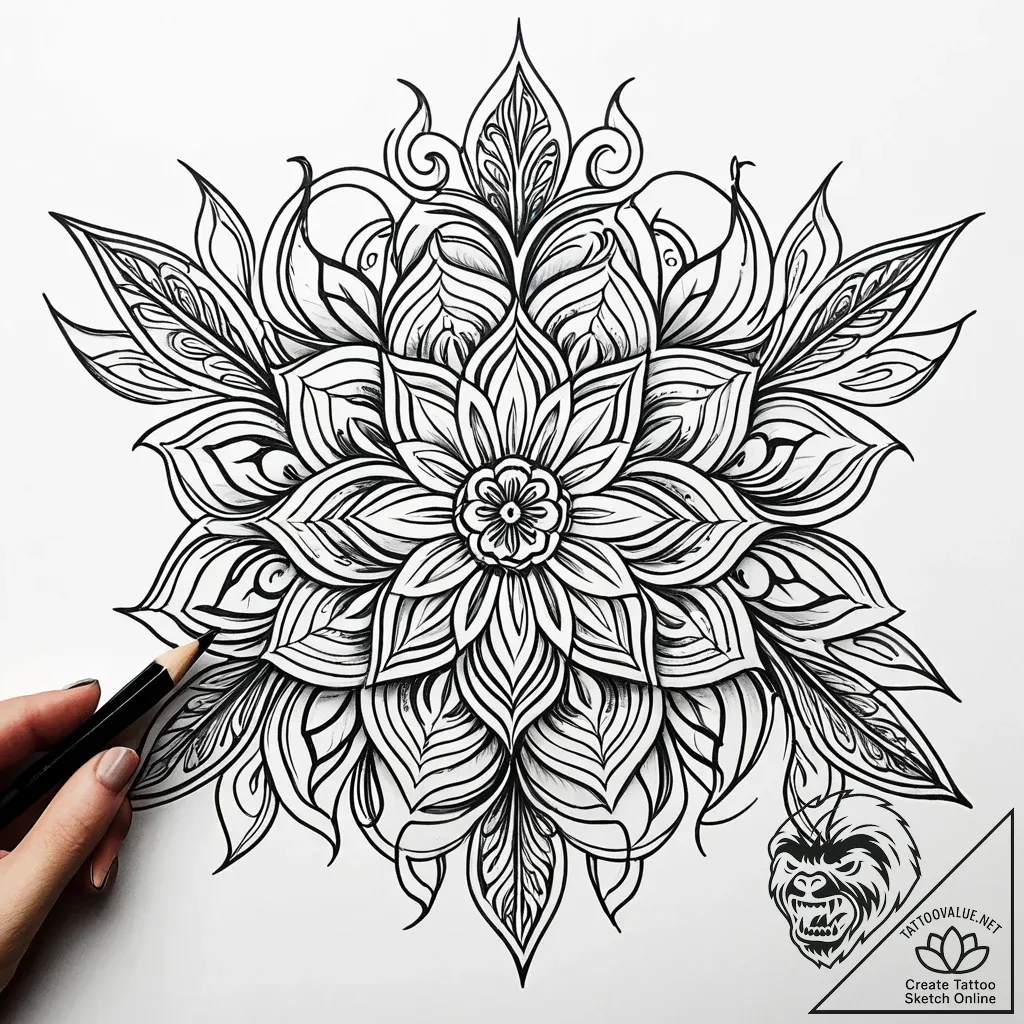 Etched bloom frozen mid-air, tattoo drawing o... - style Jaeger Simple - tattoo sketch (02.11.2025 08:08)