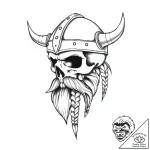 Viking skull with a braided beard and battle… – style Flux Inscriptions – tattoo sketch (02.11.2025 08:43)