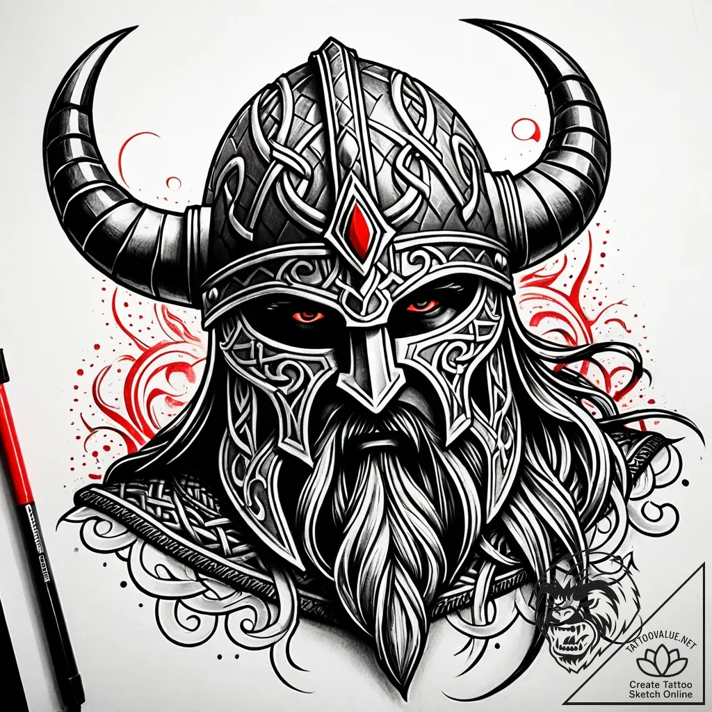Tattoo sketch, viking warrior helmet with int... - style Jaeger Simple - tattoo sketch (02.11.2025 08:48)