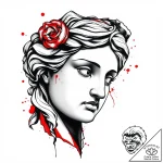 Fragment of a greek statue’s face (eg, venus)… – style Flux Inscriptions – tattoo sketch (02.11.2025 09:23)