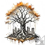 Bone tree sprouting from ruins, tattoo flash… – style Jaeger Mini – tattoo sketch (02.11.2025 09:33)