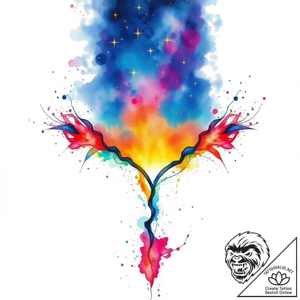 Twilight banner beneath burning stars, tattoo... - style Flux Inscriptions - tattoo sketch (02.11.2025 09:43)