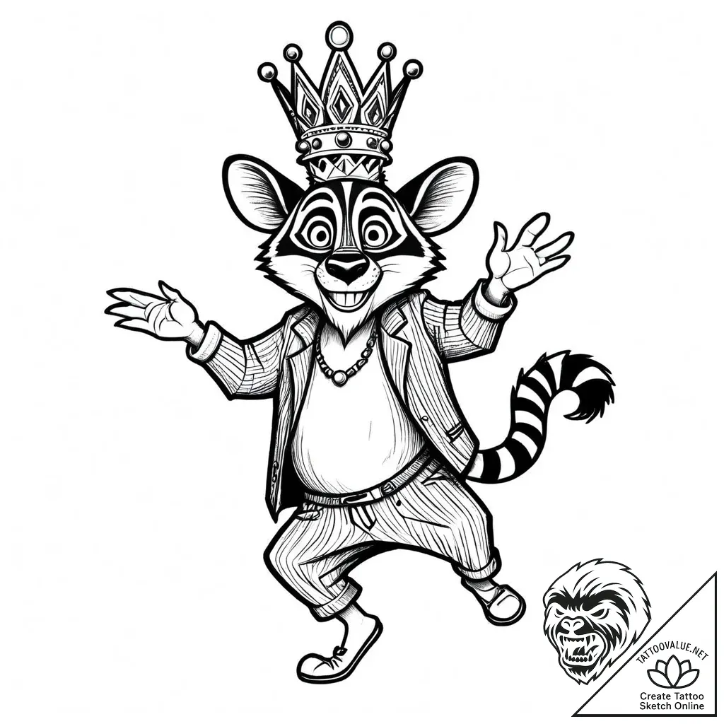 Eskizto, tattoo sketch, king julien dancing w... - style Jaeger Mini - tattoo sketch (02.11.2025 10:13)