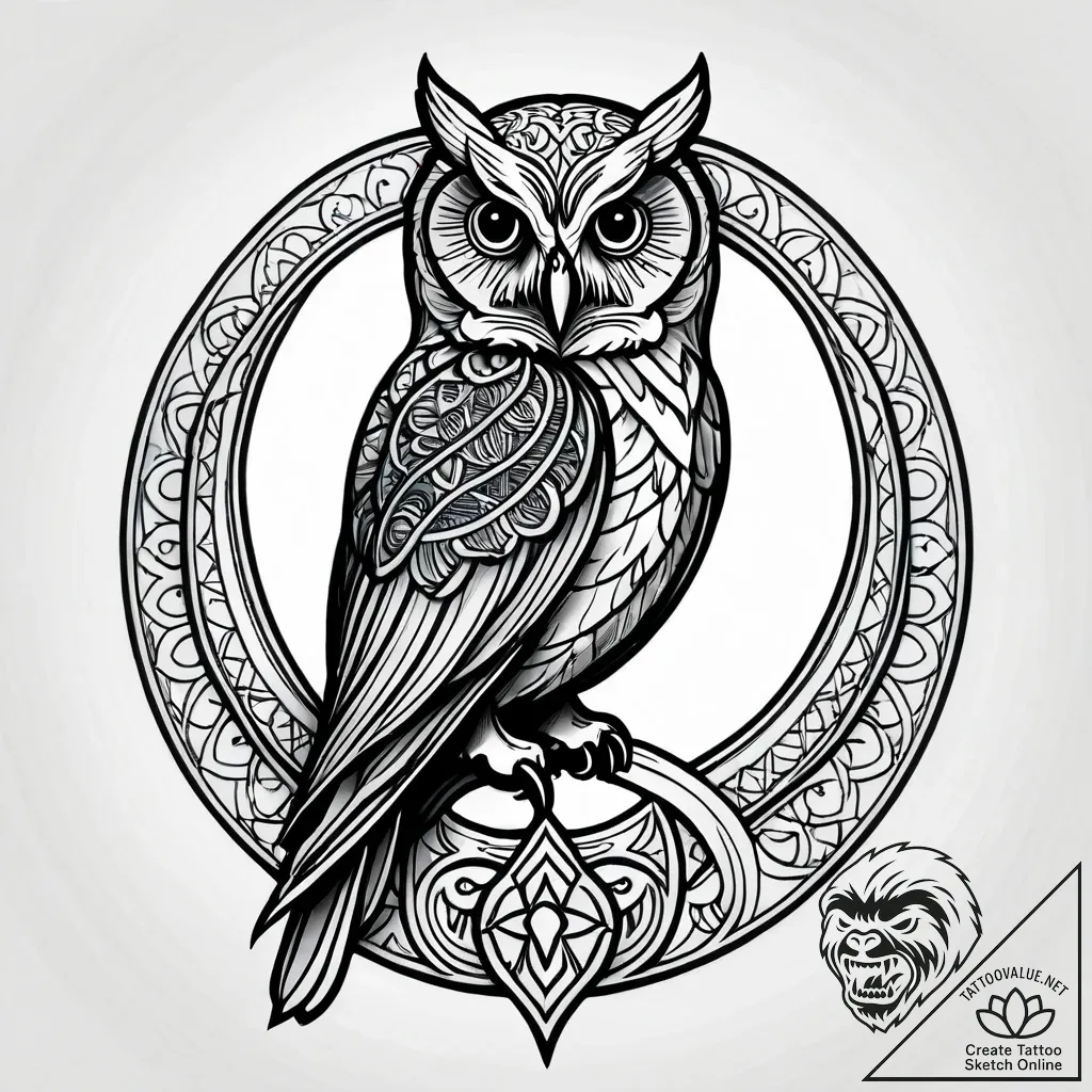 Night owl beneath spectral arch, tattoo line... - style Jagger Old - tattoo sketch (02.11.2025 10:18)