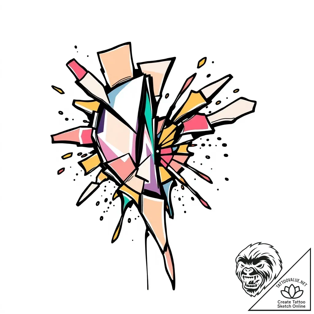 A detailed broken mirror pieces arranged, mos... - style Flux Inscriptions - tattoo sketch (02.11.2025 10:43)