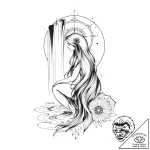 Nymph resting by a waterfall, her hair mingli… – style Flux Inscriptions – tattoo sketch (02.11.2025 11:03)