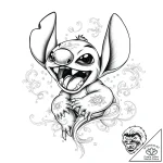 Tattoo sketch, stitch roaring playfully, wild… – style Flux Inscriptions – tattoo sketch (02.11.2025 11:23)