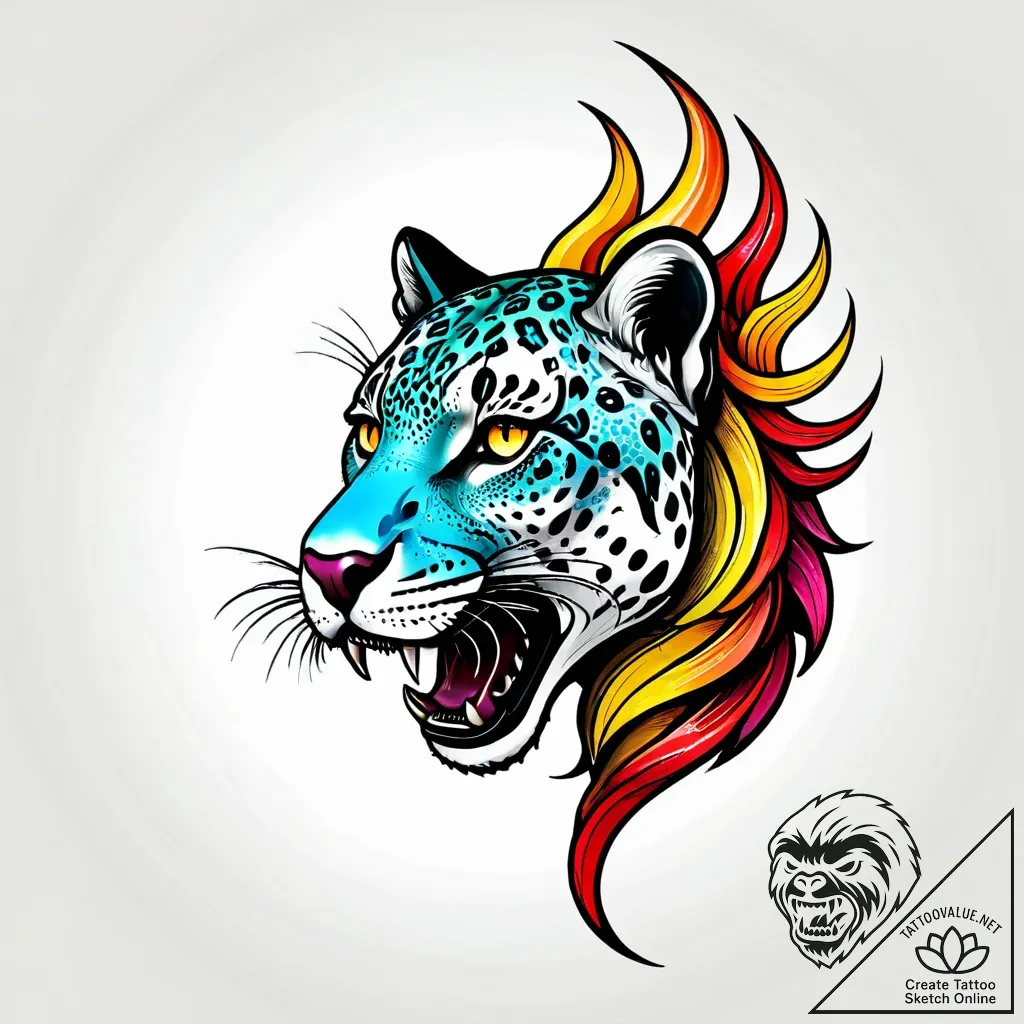 Jaguar mask devouring celestial flame, ink il... - style Jagger Old - tattoo sketch (02.11.2025 11:38)
