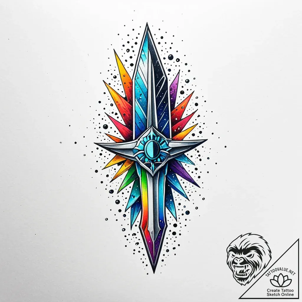 Ice blade through spectral rift, concept art... - style Jaeger Simple - tattoo sketch (02.11.2025 12:08)