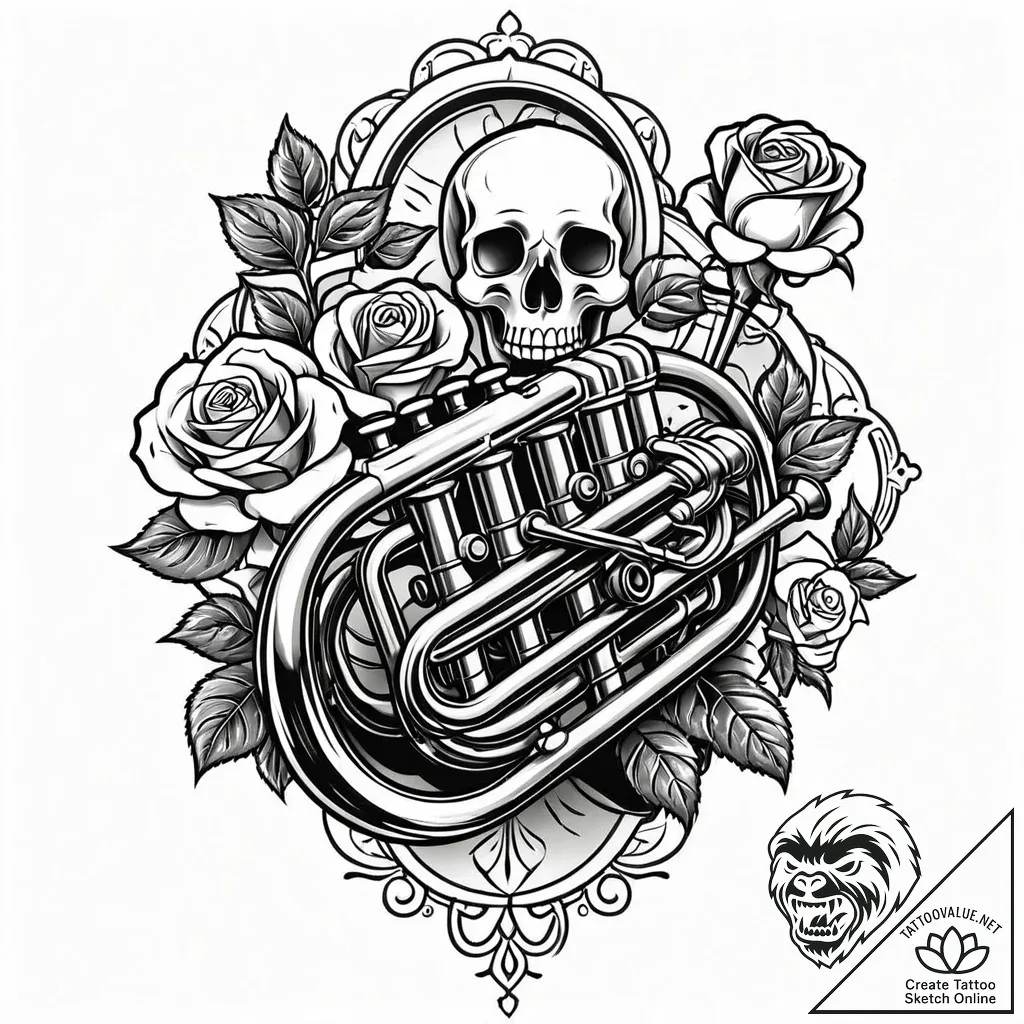 Valve from a brass instrument (trumpet, tuba)... - style Jaeger Mini - tattoo sketch (02.11.2025 12:13)