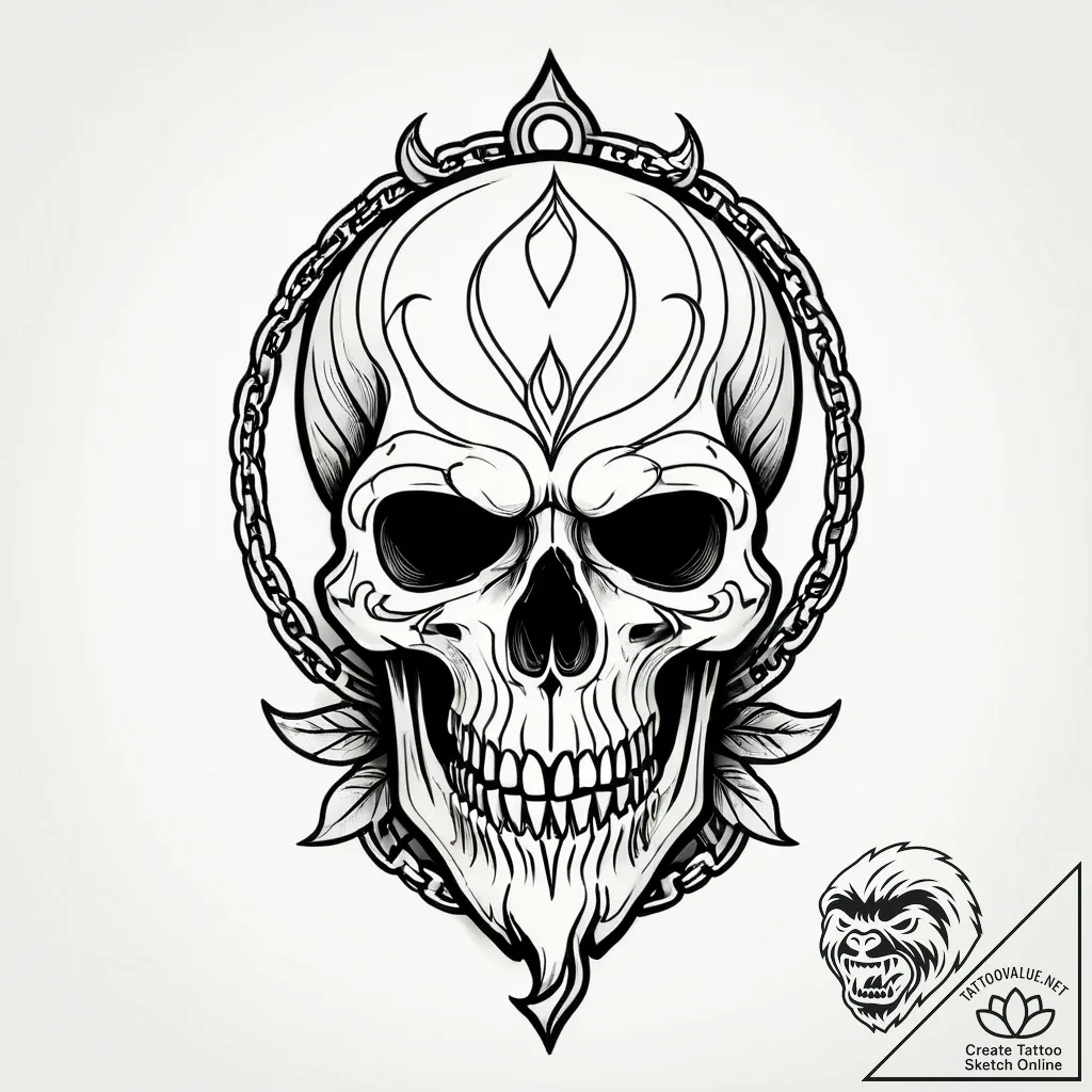 Animated chain forming skull, tattoo line art... - style Jagger Old - tattoo sketch (02.11.2025 12:18)