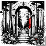 Doorway in a forest opening to a cosmic scene… – style Jaeger Simple – tattoo sketch (02.11.2025 12:28)