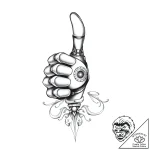Robot hand giving a thumbs up, tattoo sketch… – style Flux Inscriptions – tattoo sketch (02.11.2025 12:43)