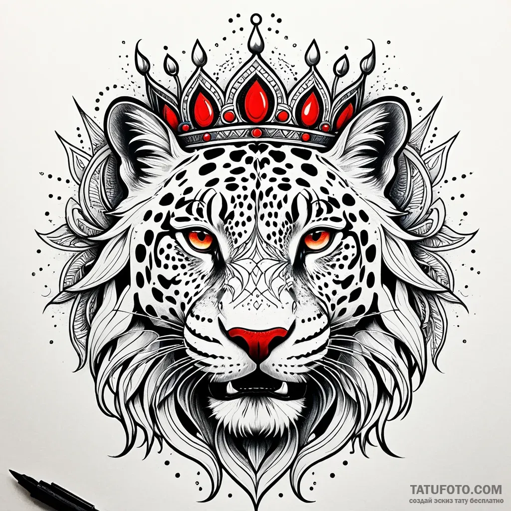 Jaguar spirit crowned with light, artistic ta... - style Jaeger Simple - tattoo sketch (02.11.2025 12:48)