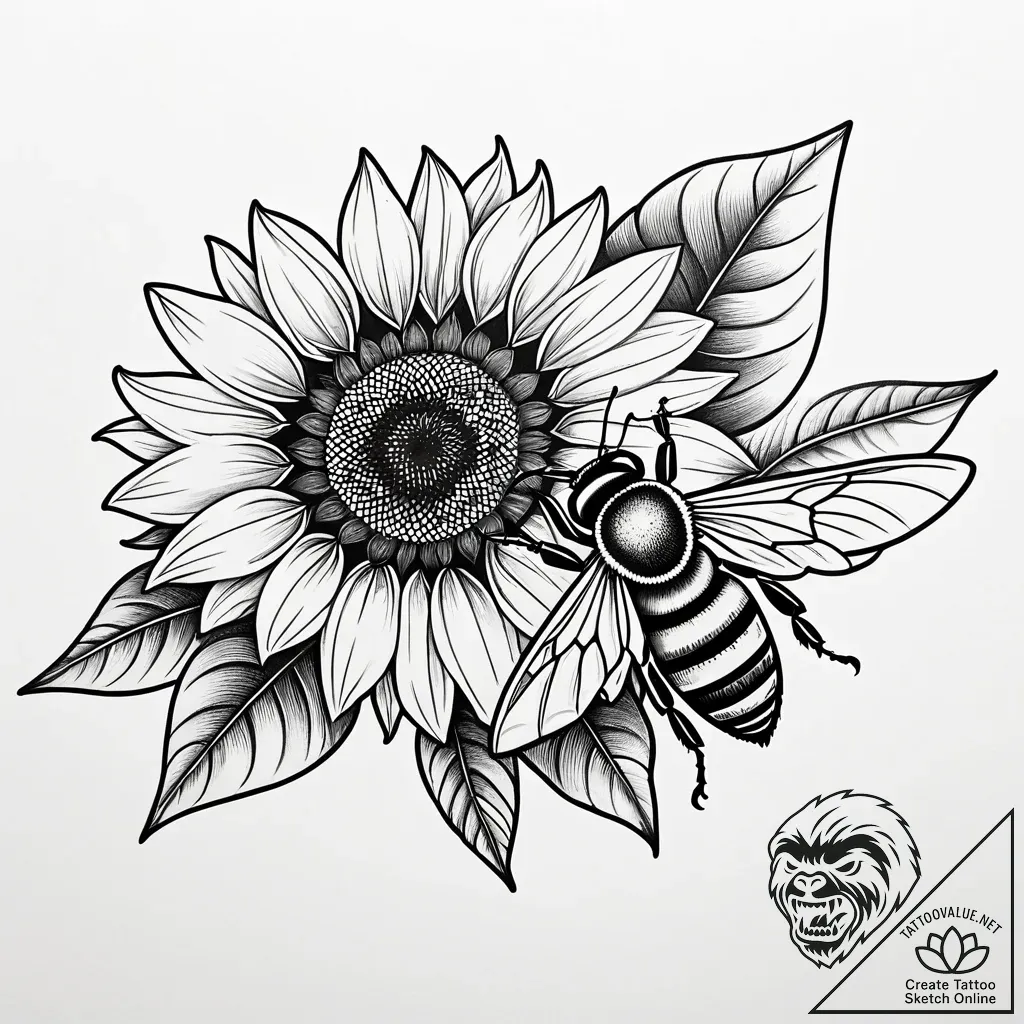 Tat tattoo sketch, lively honeybee collecting... - style Jaeger Simple - tattoo sketch (02.11.2025 13:48)
