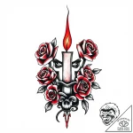 Candle flame revealing shadow face, ink illus… – style Flux Inscriptions – tattoo sketch (02.11.2025 14:03)