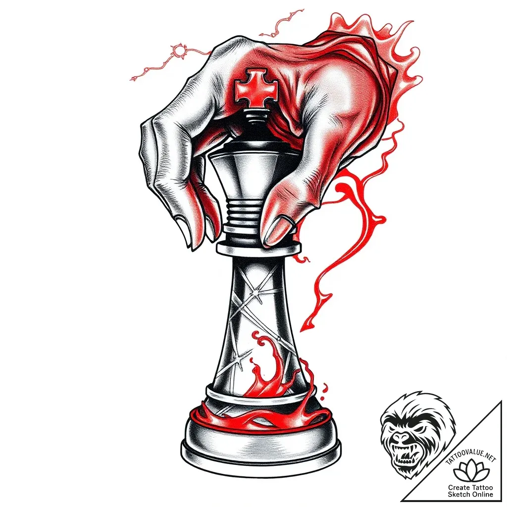 Chess king being checkmated by a ghostly hand... - style Flux Inscriptions - tattoo sketch (02.11.2025 14:43)