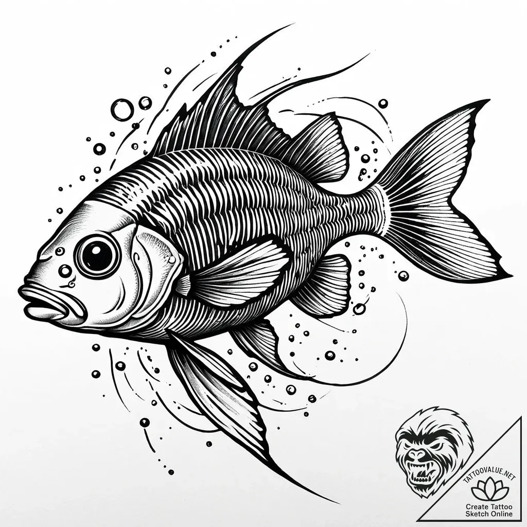 X-ray fish swimming in dark waters, tattoo dr... - style Jaeger Mini - tattoo sketch (02.11.2025 14:53)