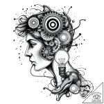 Tat tattoo sketch, startup visionary with gea… – style Flux Inscriptions – tattoo sketch (02.11.2025 15:03)