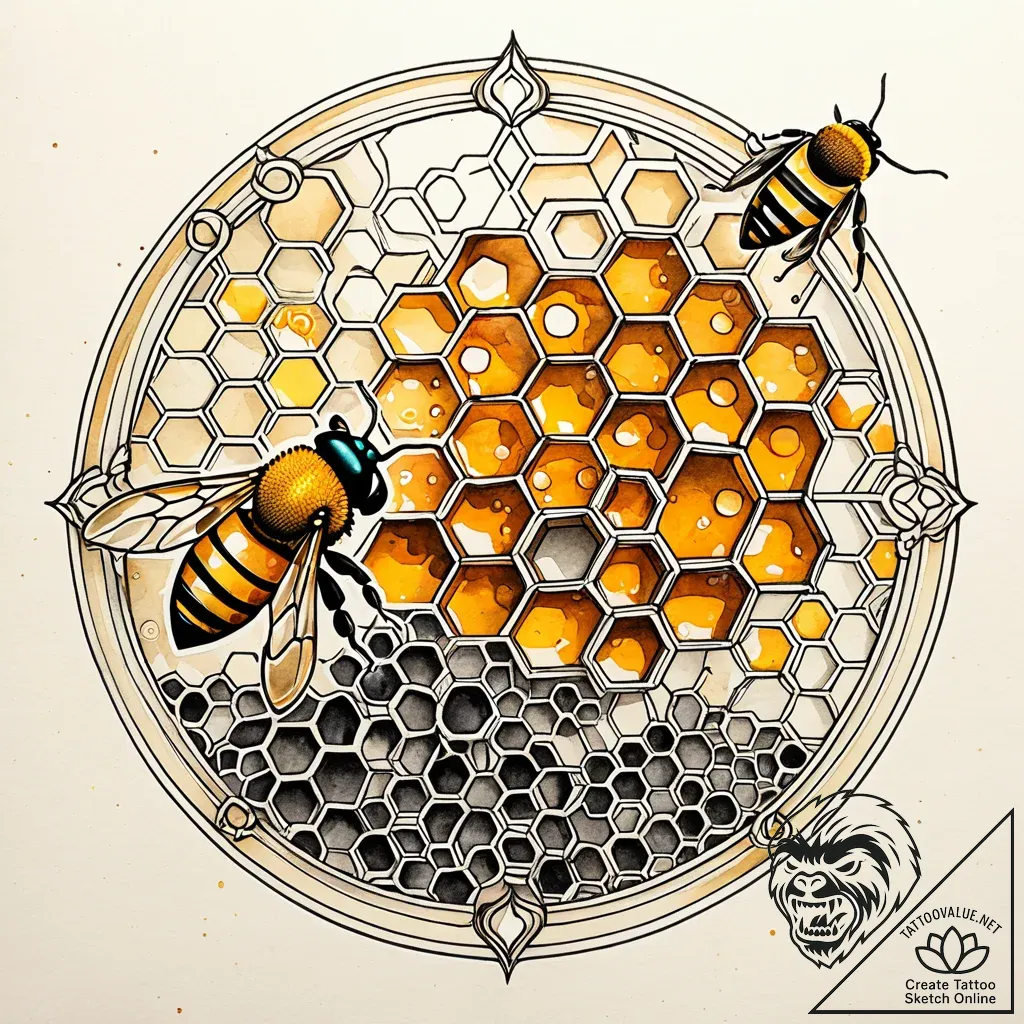 Honeycomb with some cells filled with honey,... - style Jaeger Simple - tattoo sketch (02.11.2025 15:08)