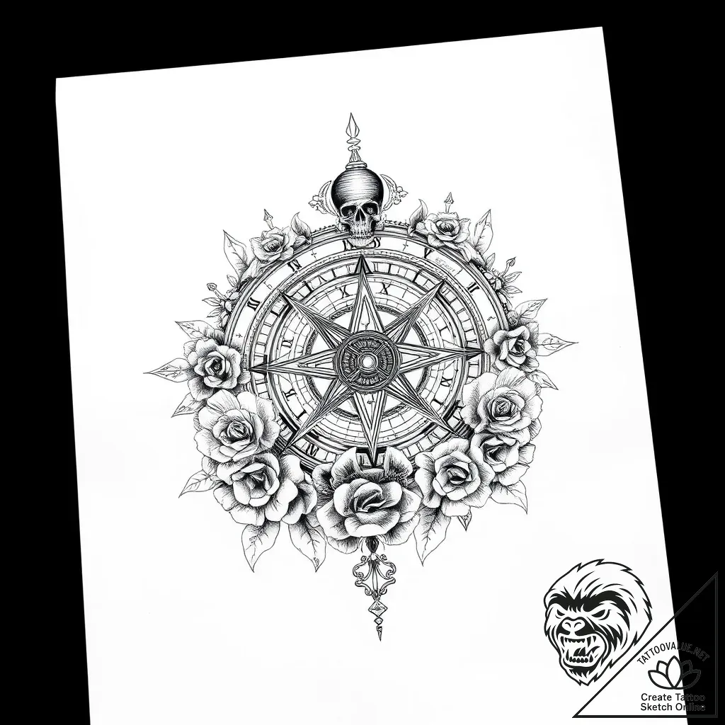 Astrolabe, concept art for tattoo, on a clean... - style Flux Inscriptions - tattoo sketch (02.11.2025 15:23)