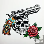 Outlaw’s crossed revolvers over a skull, ink… – style Jaeger Simple – tattoo sketch (02.11.2025 15:28)