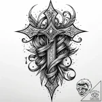 Dagger in blood-soaked scroll, concept art fo… – style Jaeger Mini – tattoo sketch (02.11.2025 15:33)