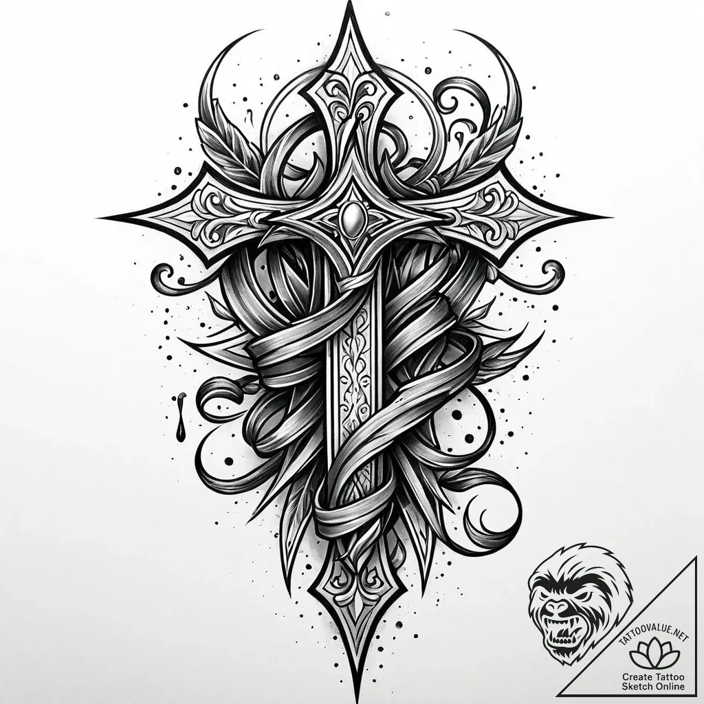 Dagger in blood-soaked scroll, concept art fo... - style Jaeger Mini - tattoo sketch (02.11.2025 15:33)