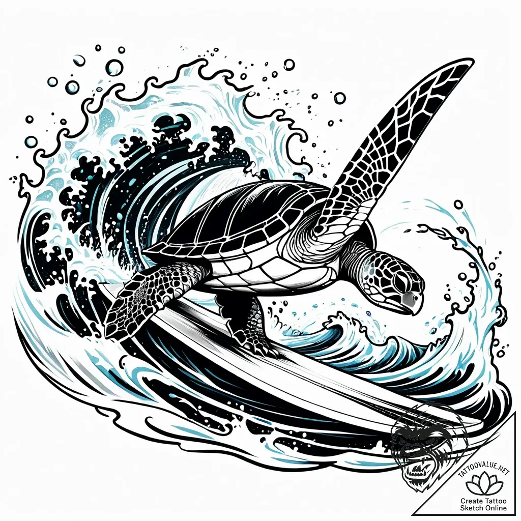 Eskizto, tattoo sketch, crush sea turtle surf... - style Jaeger Simple - tattoo sketch (02.11.2025 15:48)