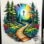 Path winding through a forest towards the lig… – style Jaeger Simple – tattoo sketch (02.11.2025 16:08)