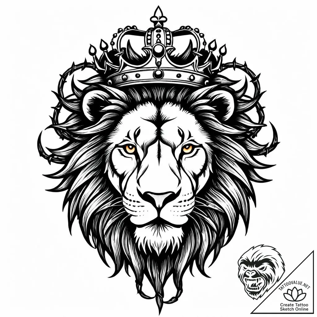 Ashen lion with crown of thorns, concept art... - style Jaeger Mini - tattoo sketch (02.11.2025 16:09)