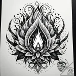 Torch flame beneath celestial bloom, concept… – style Jaeger Simple – tattoo sketch (02.11.2025 16:23)