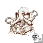 Sunken treasure chest guarded by an octopus,… – style Flux Inscriptions – tattoo sketch (02.11.2025 16:58)