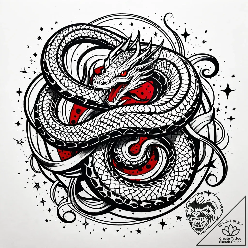 Underworld serpent coiling through stars, tat... - style Jaeger Simple - tattoo sketch (02.11.2025 17:03)
