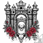 Ram (battering ram) striking a fortress gate,… – style Jaeger Mini – tattoo sketch (02.11.2025 17:08)