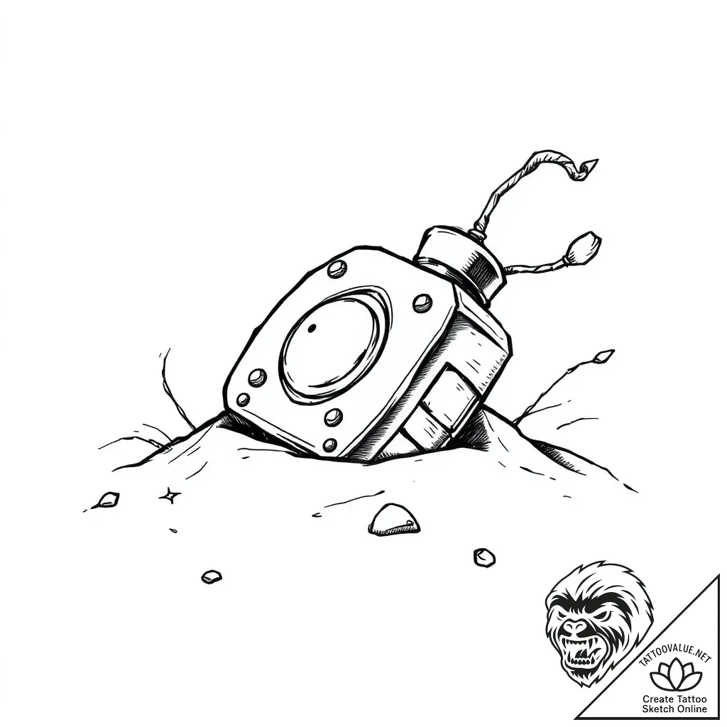 Orcish trinket buried in sand, tattoo flash s... - style Flux Inscriptions - tattoo sketch (02.11.2025 17:39)