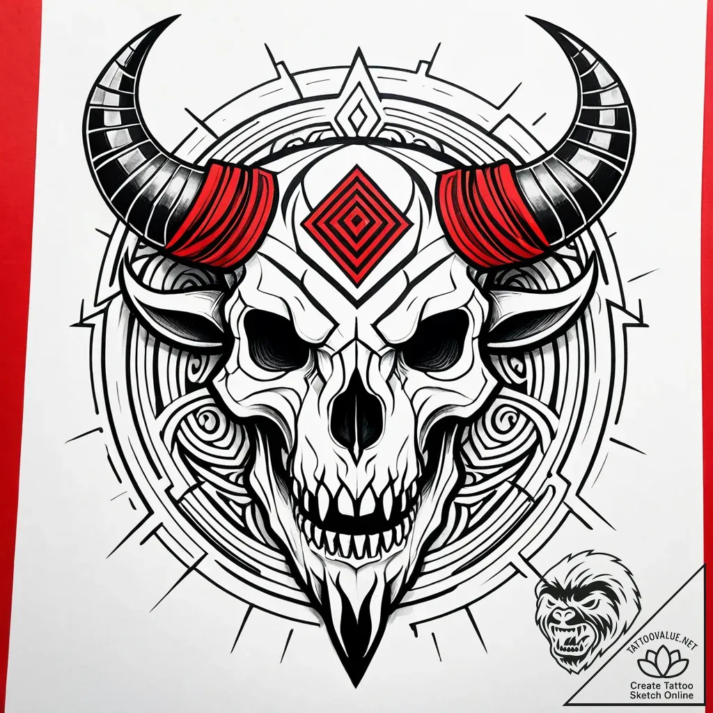 Minotaur's skull in a stone labyrinth, ink il... - style Jaeger Simple - tattoo sketch (02.11.2025 17:44)